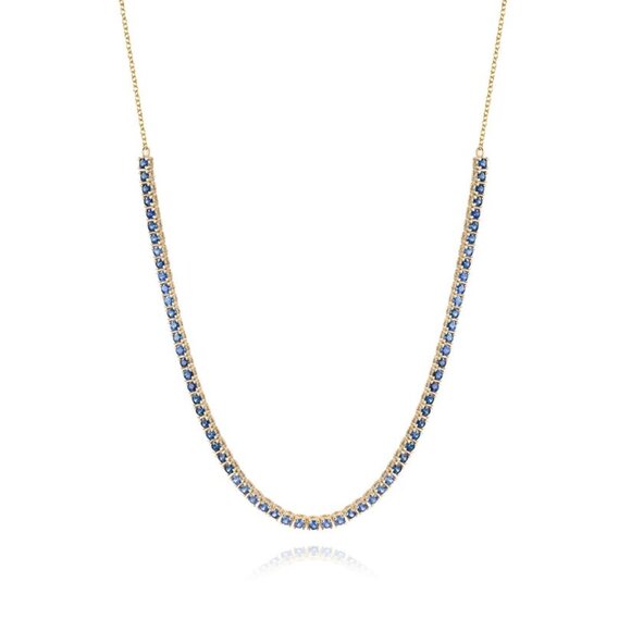 AdornA Jewelry - Minimalist Round Blue Sapphire 14K Yellow Gold Tennis Necklace